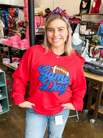 Red & Royal Chenille Football Game Day Crewneck