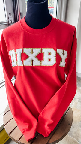 BIXBY Chenille Letter Crewneck- Red