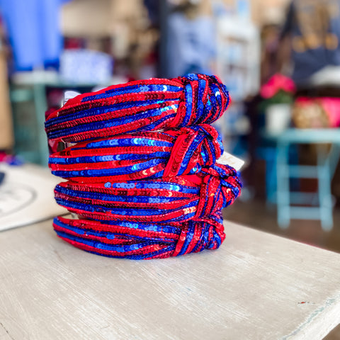 Sequin Stripes Headband- Royal & Red