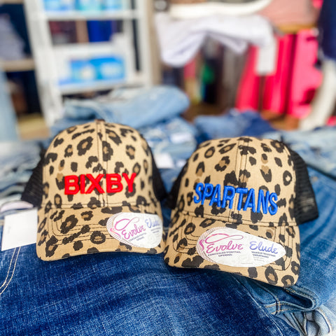 Leopard Ponytail Puff Embroidered Bixby Hats