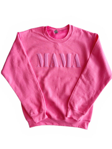 Puff Ink MAMA Crew-Neon Pink
