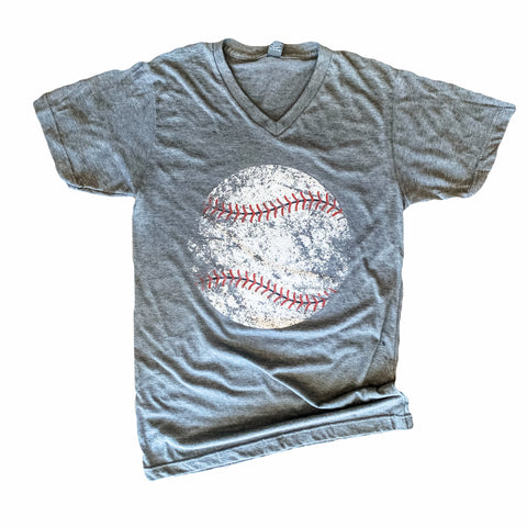 Distressed Baseball V Neck T-Shirt