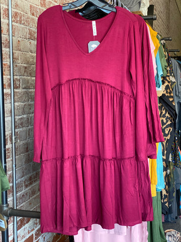 Crimson Ruffle Knit Dress