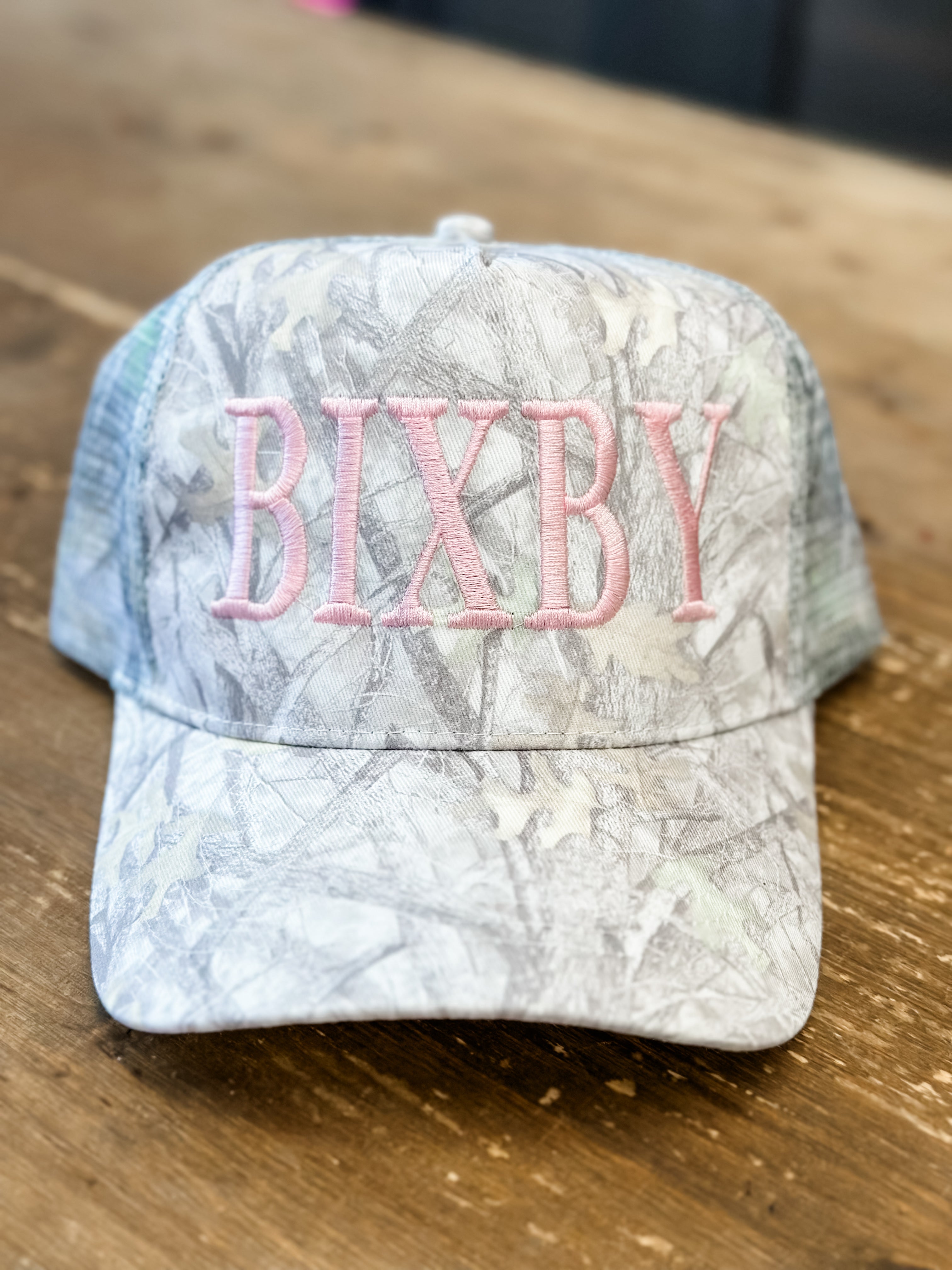 Bixby in Pink Camo Hat