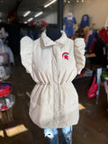 Spartan Head Beige Puffer Vest with Ruffle Sleeves & Drawstring