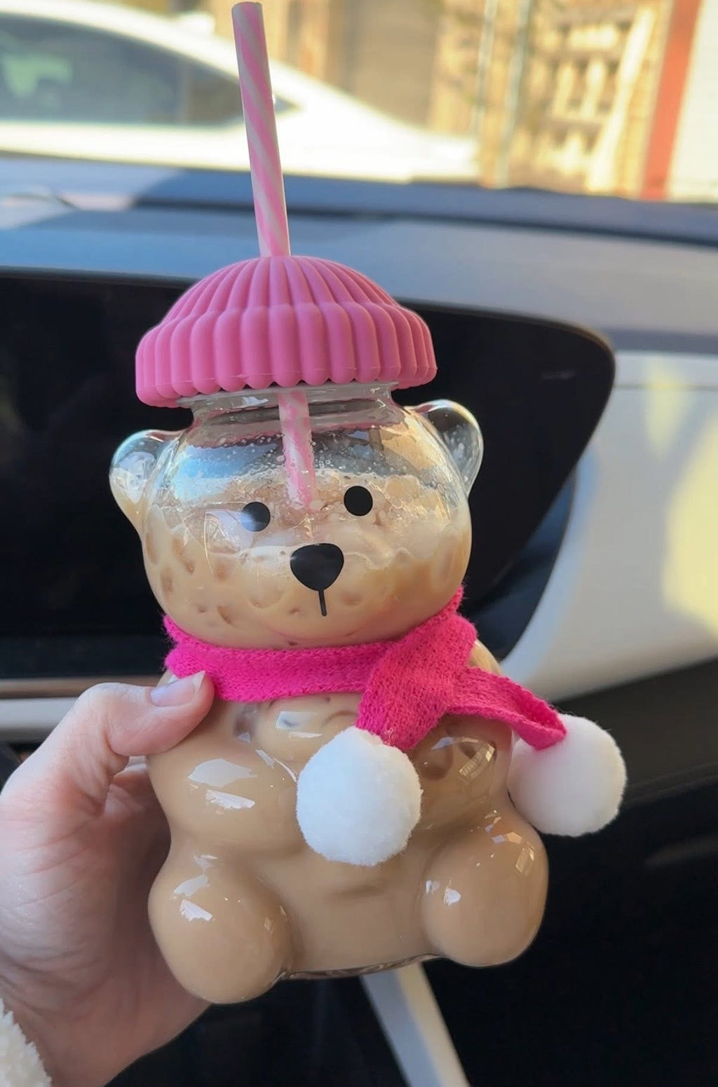 Glass Bear with Straw GREEN