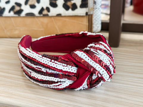 Sequin Stipe Headband- Crimson & White