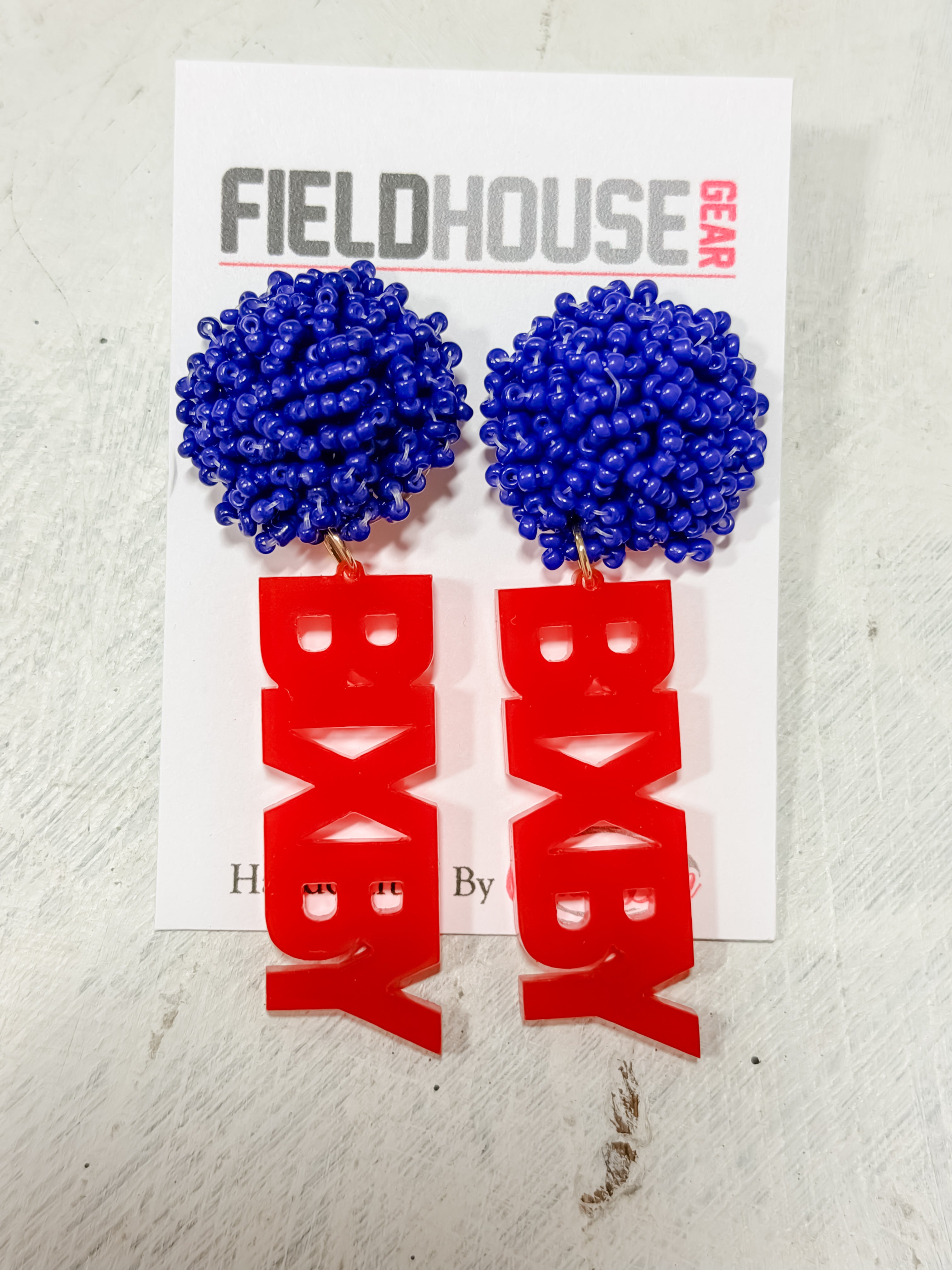 Bixby Beaded Pom Earrings RED/ROYAL