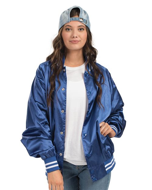Spartan Satin Baseball Jacket- Royal