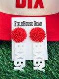Bixby Beaded Pom Earrings RED/WHITE