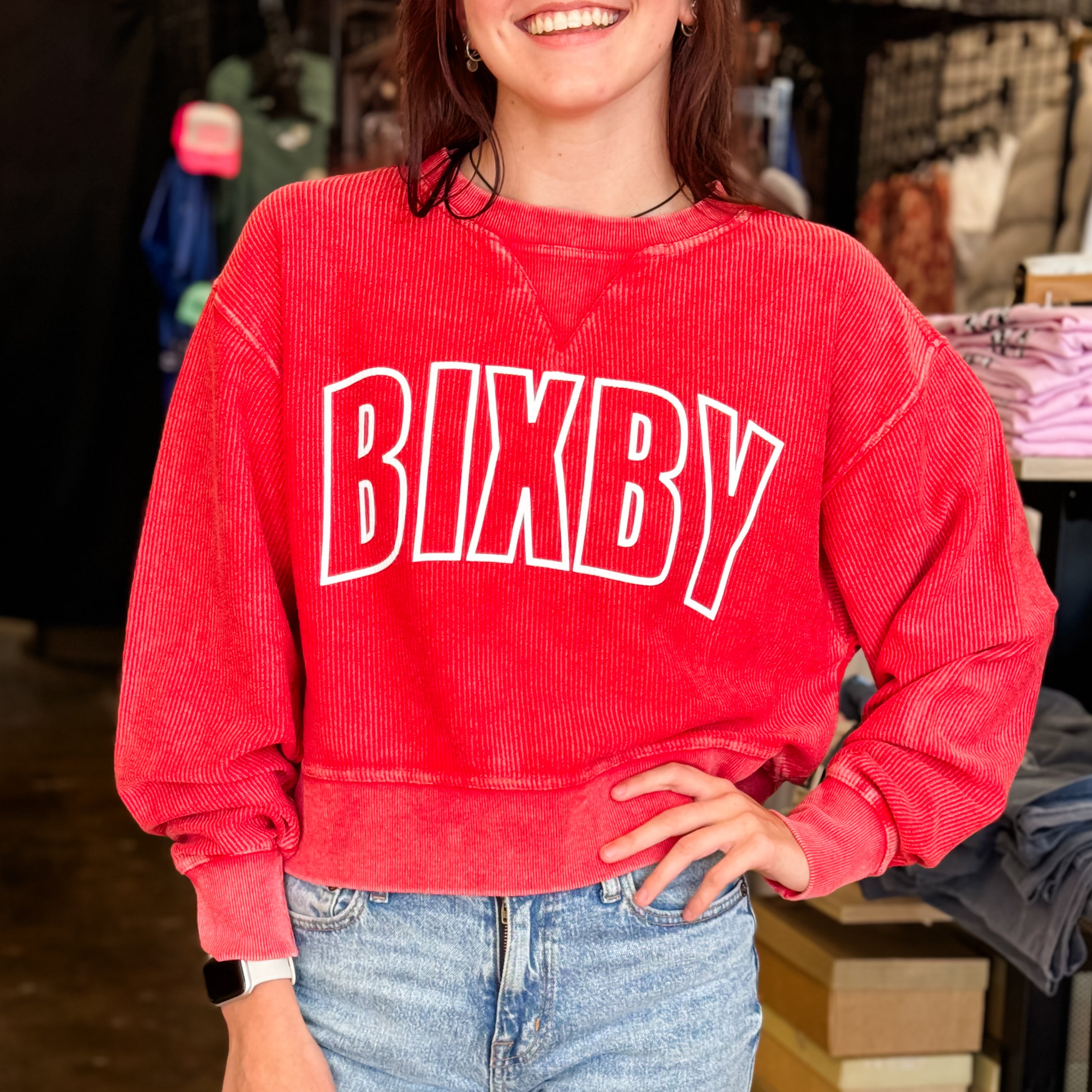 Red Boxy Corded Bixby Pullover