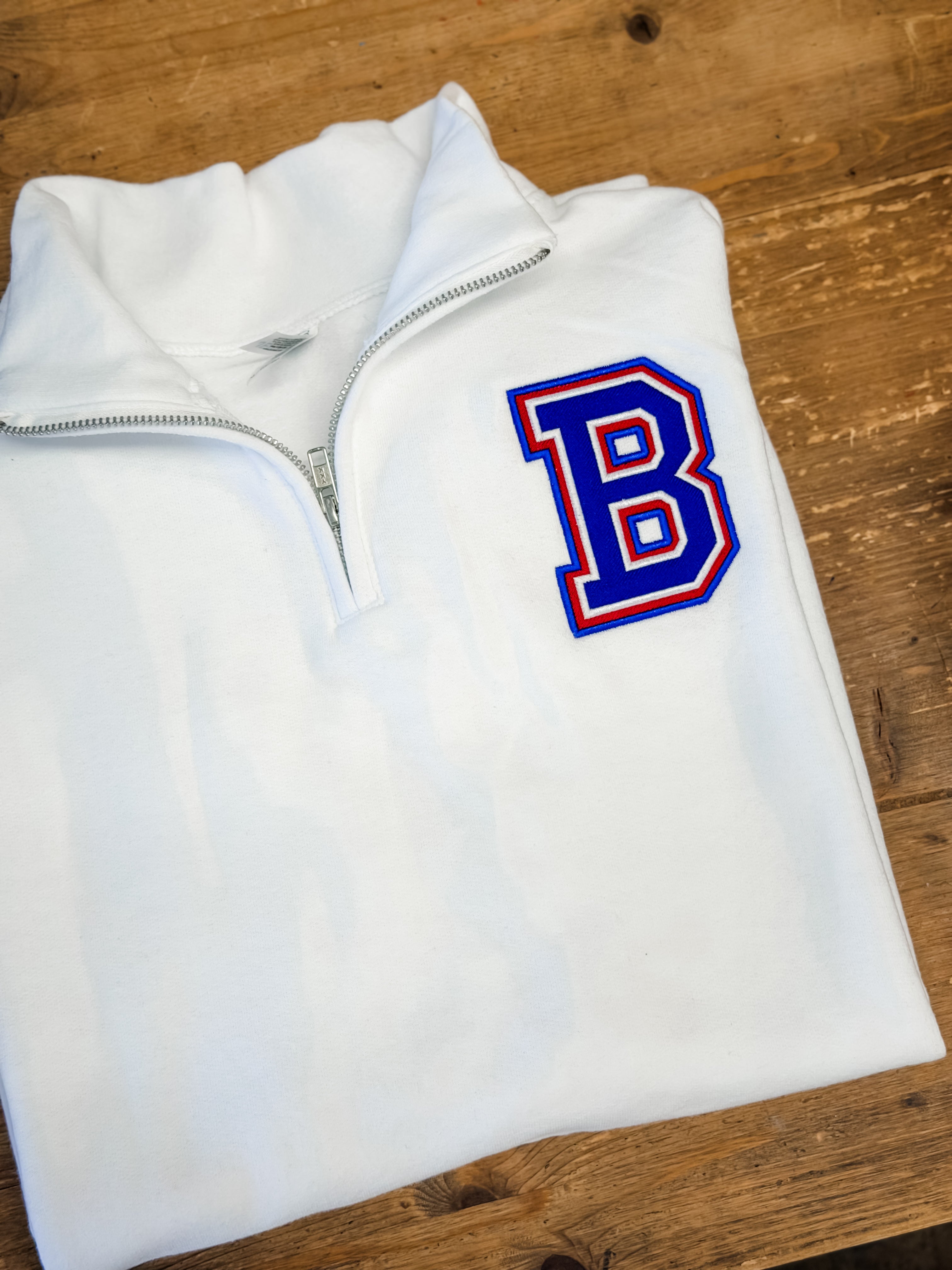 BIXBY B Appliqué Men's 1/4 Zip- WHITE