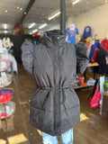 Black Puffer Vest with Ruffle Sleeves & Drawstring