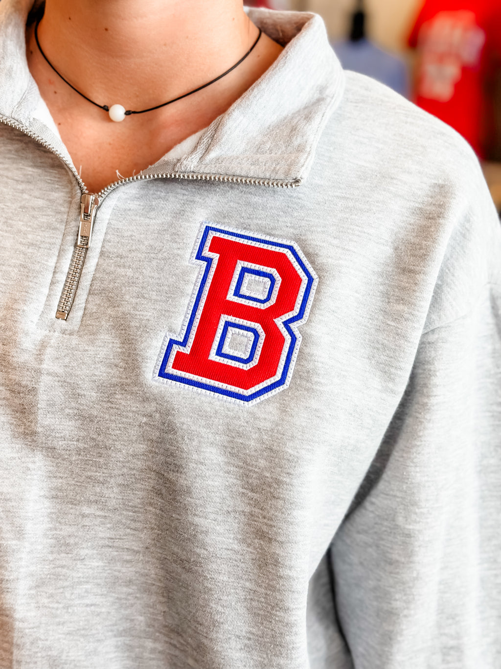 BIXBY B Appliqué Ladies 1/4 Zip- GREY