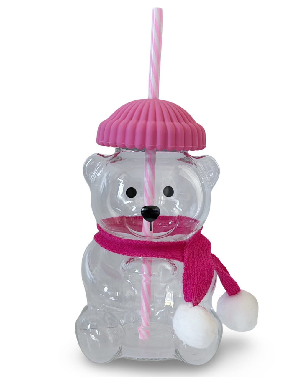 Glass Bear with Straw PINK