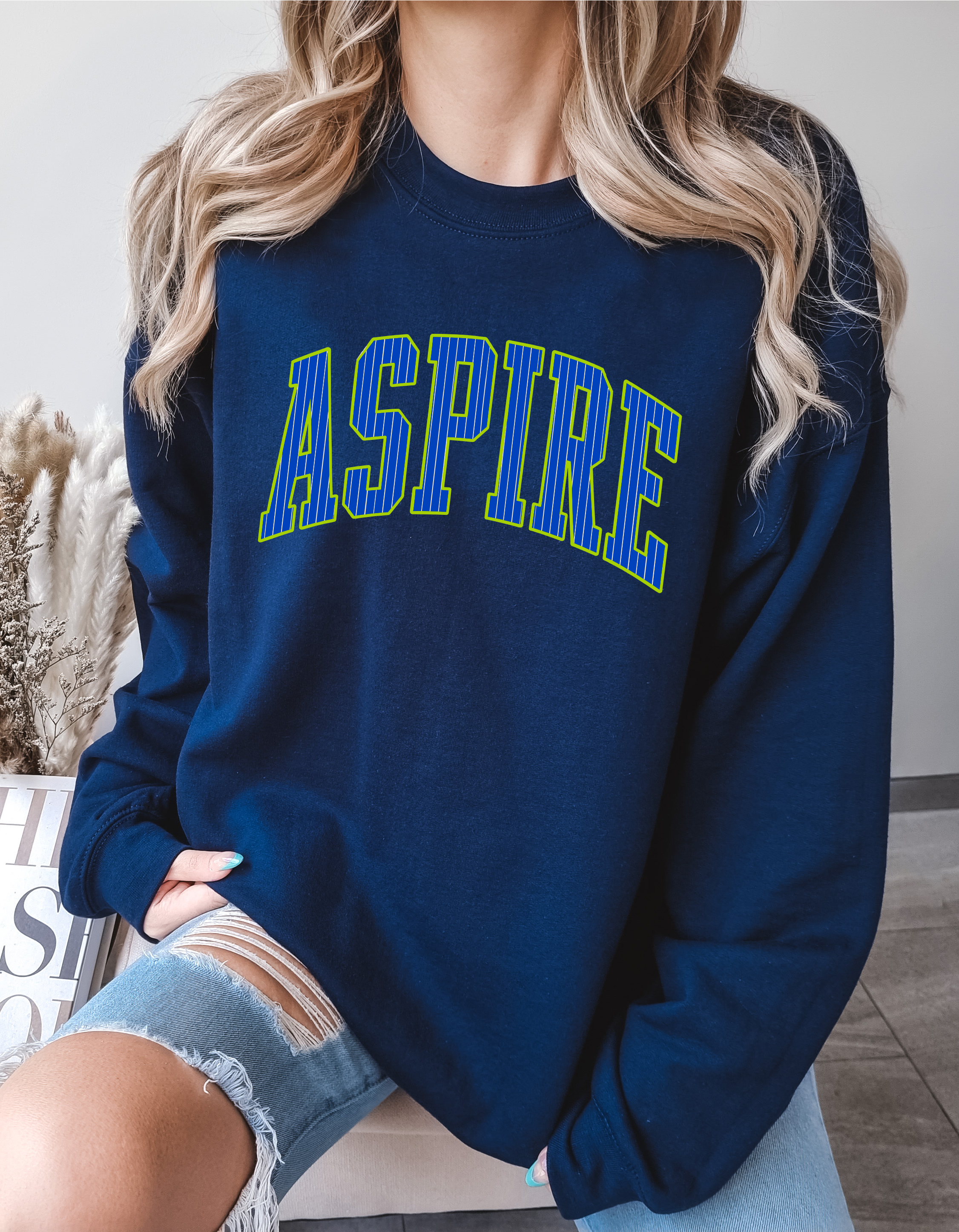 Aspire Stripes on Navy Shirts