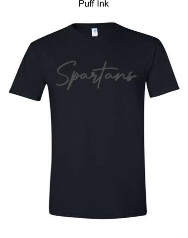 Black Puff Script Spartan T-Shirt