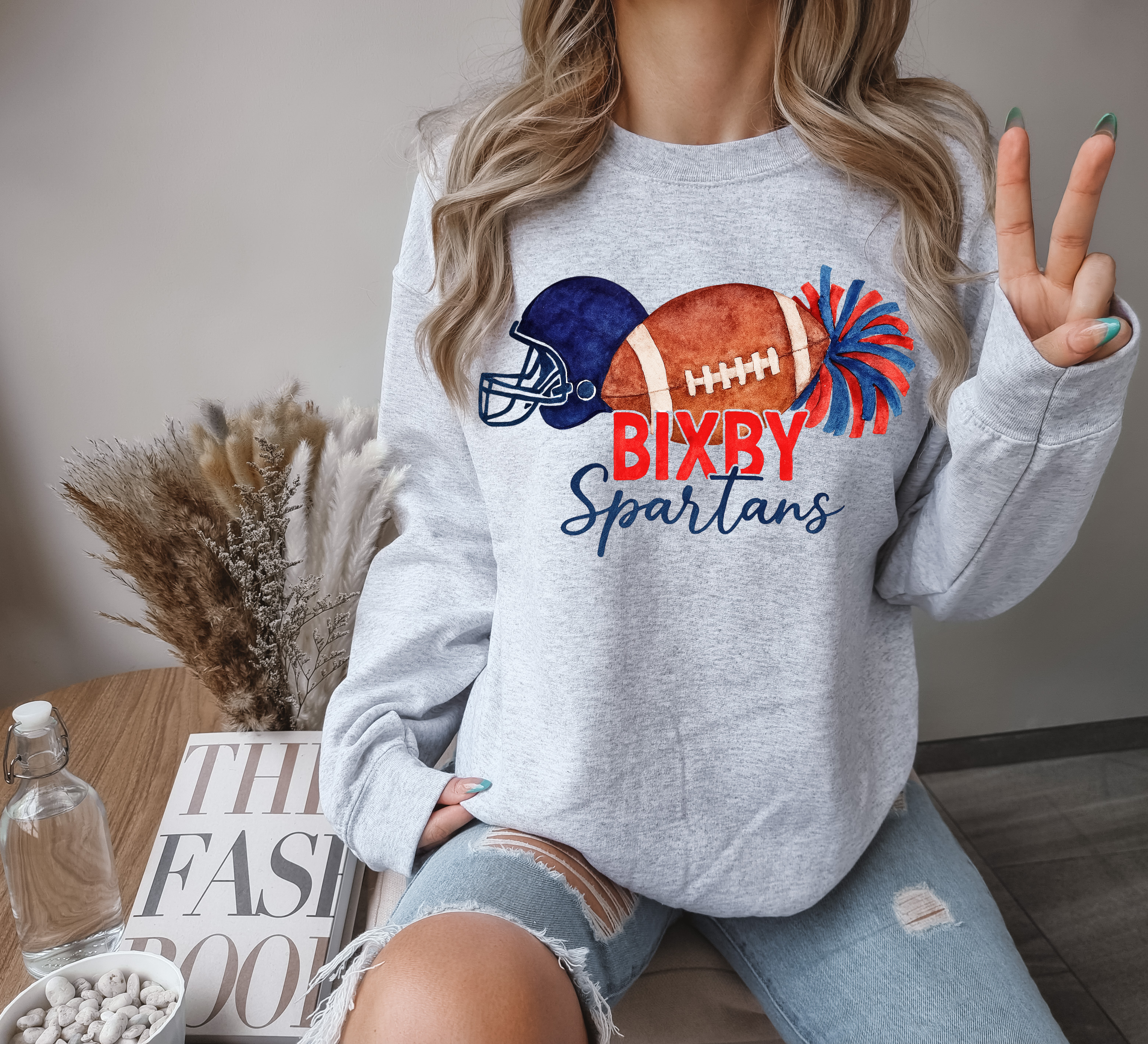 Bixby Watercolor Football Sweatshirts GREY