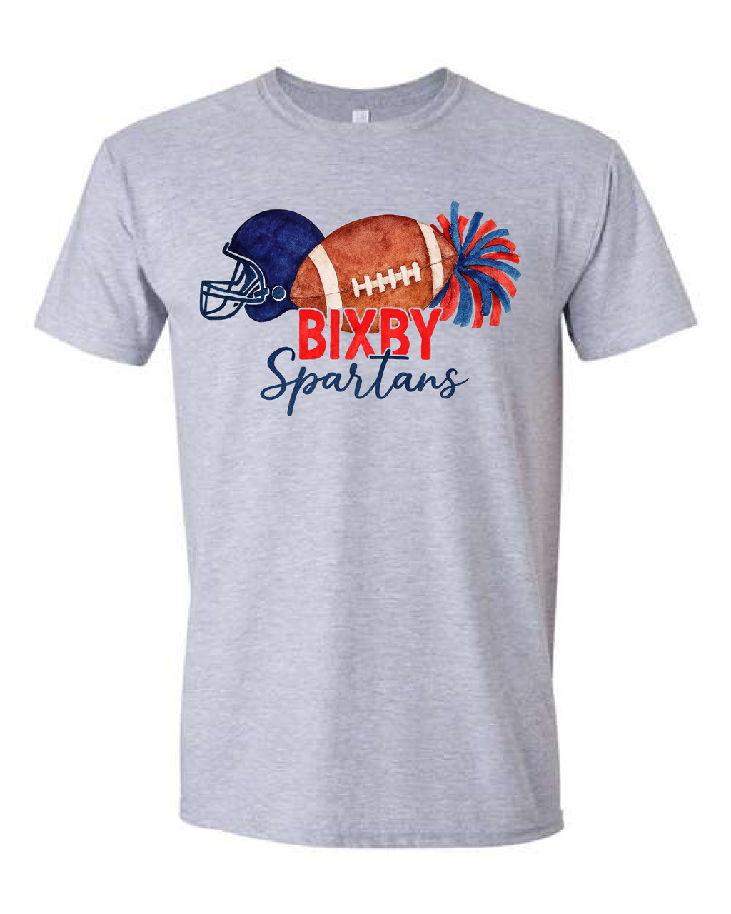 Bixby Watercolor Football T-Shirts GREY