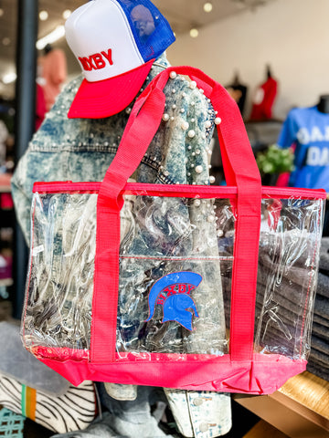 Clear & Red Zippered Spartan Tote