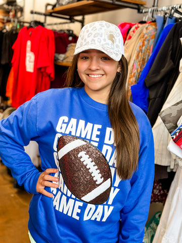Game Day Sequin Football Crew- ROYAL