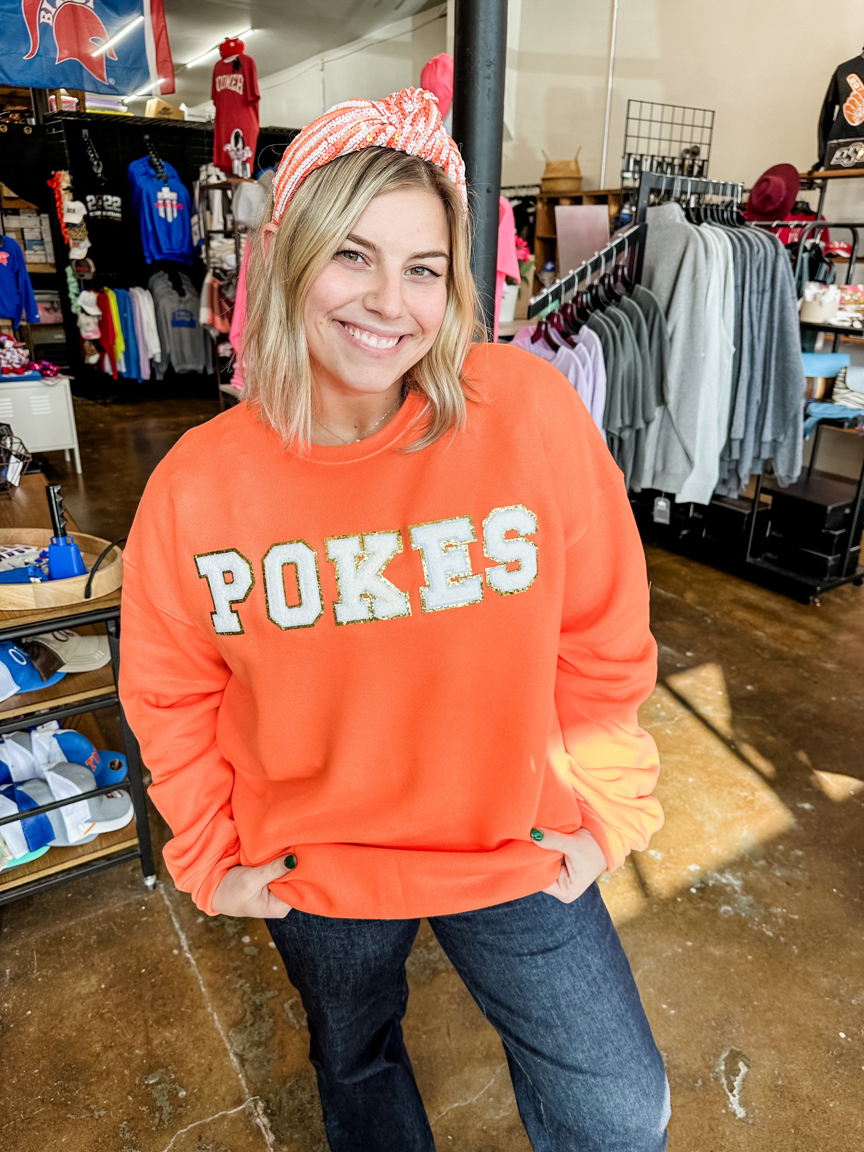 POKES Chenille Patch Bella Drop Shoulder Crew