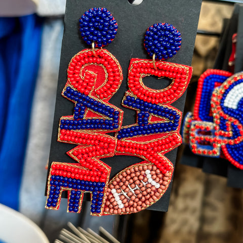 Game Day Football Beaded Earrings in Red and Navy