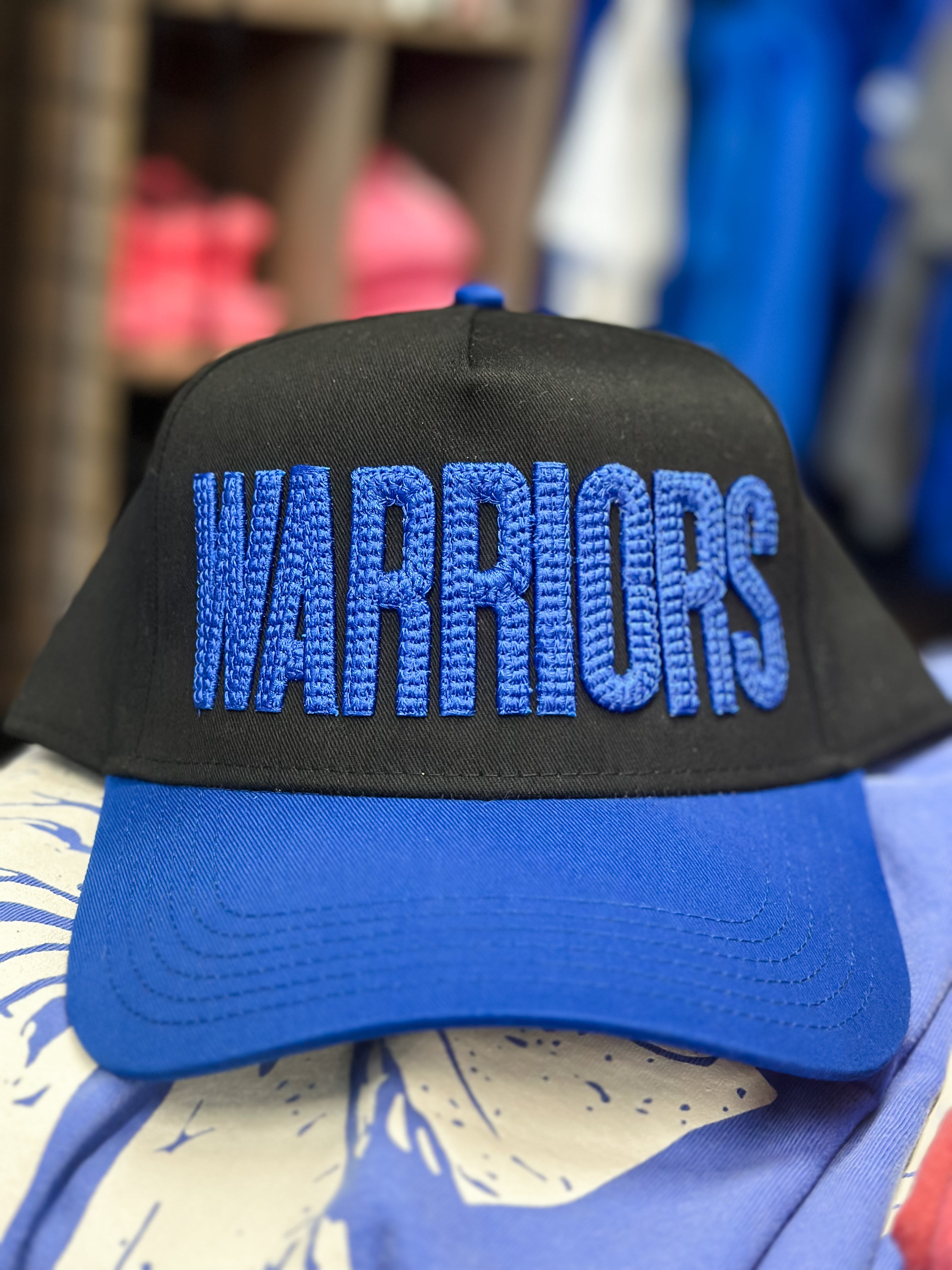 Warriors Woven Puff Trucker Hat (Black/Royal)