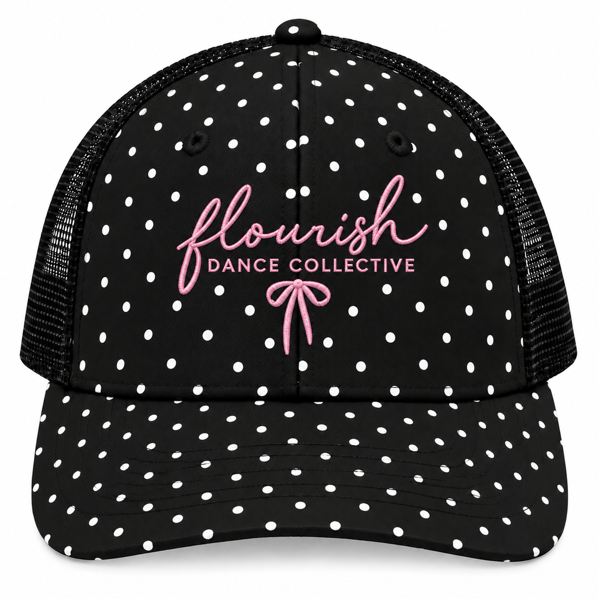 Flourish Embroidered Polka Dot Trucker PINK