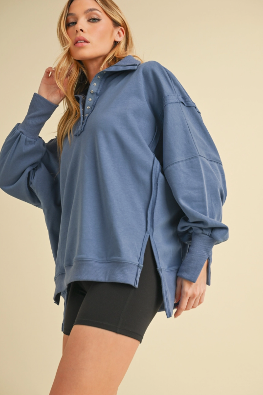 Tamika Henley Sweatshirt BLUE