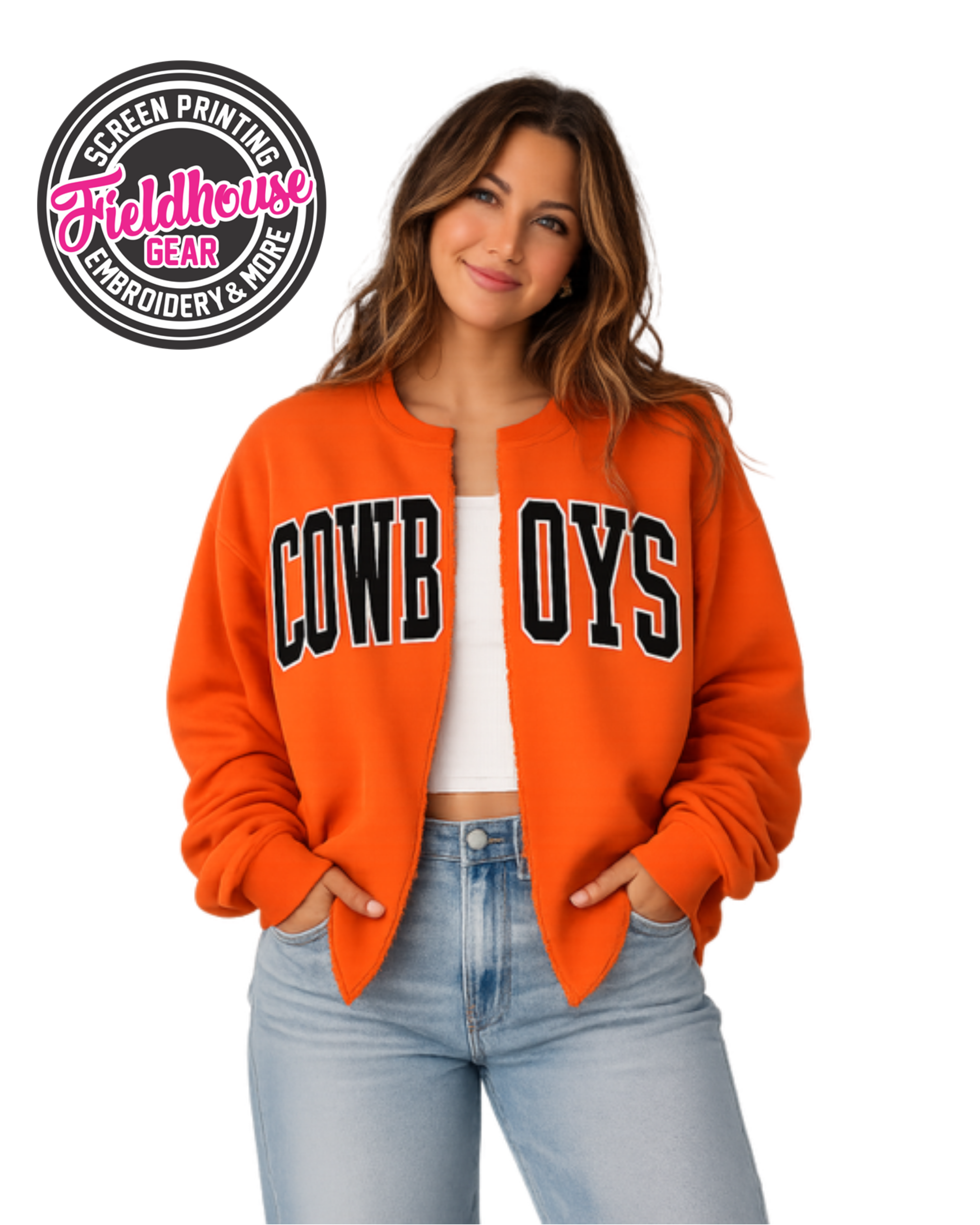 Cowboys Raw Edge Cardi Crew ORANGE