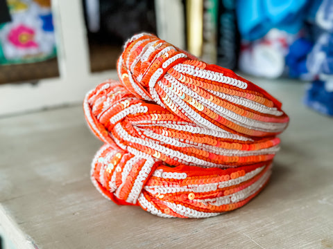 Sequin Stripes Headband- Orange & White