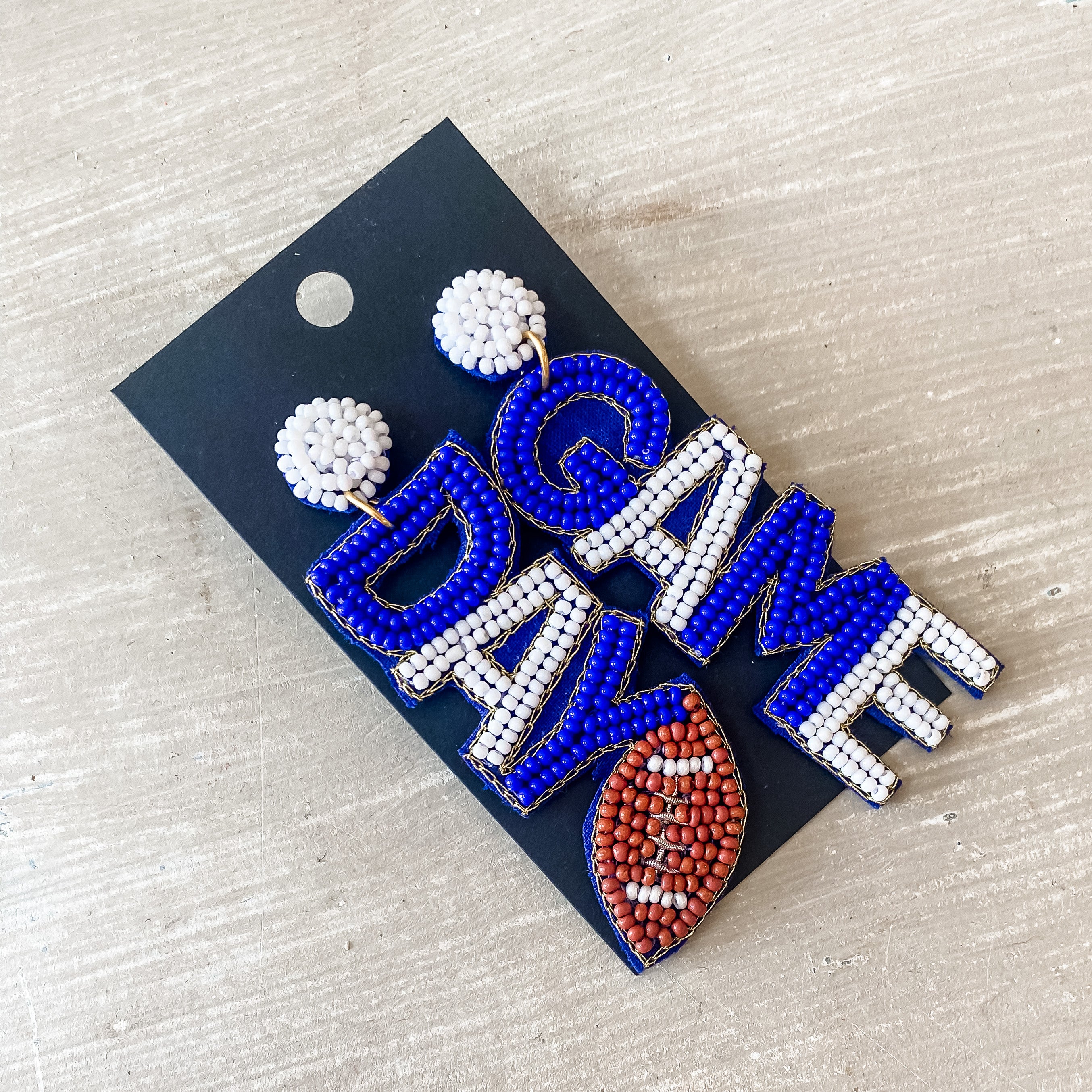 Game Day Football Beaded Earrings in Royal