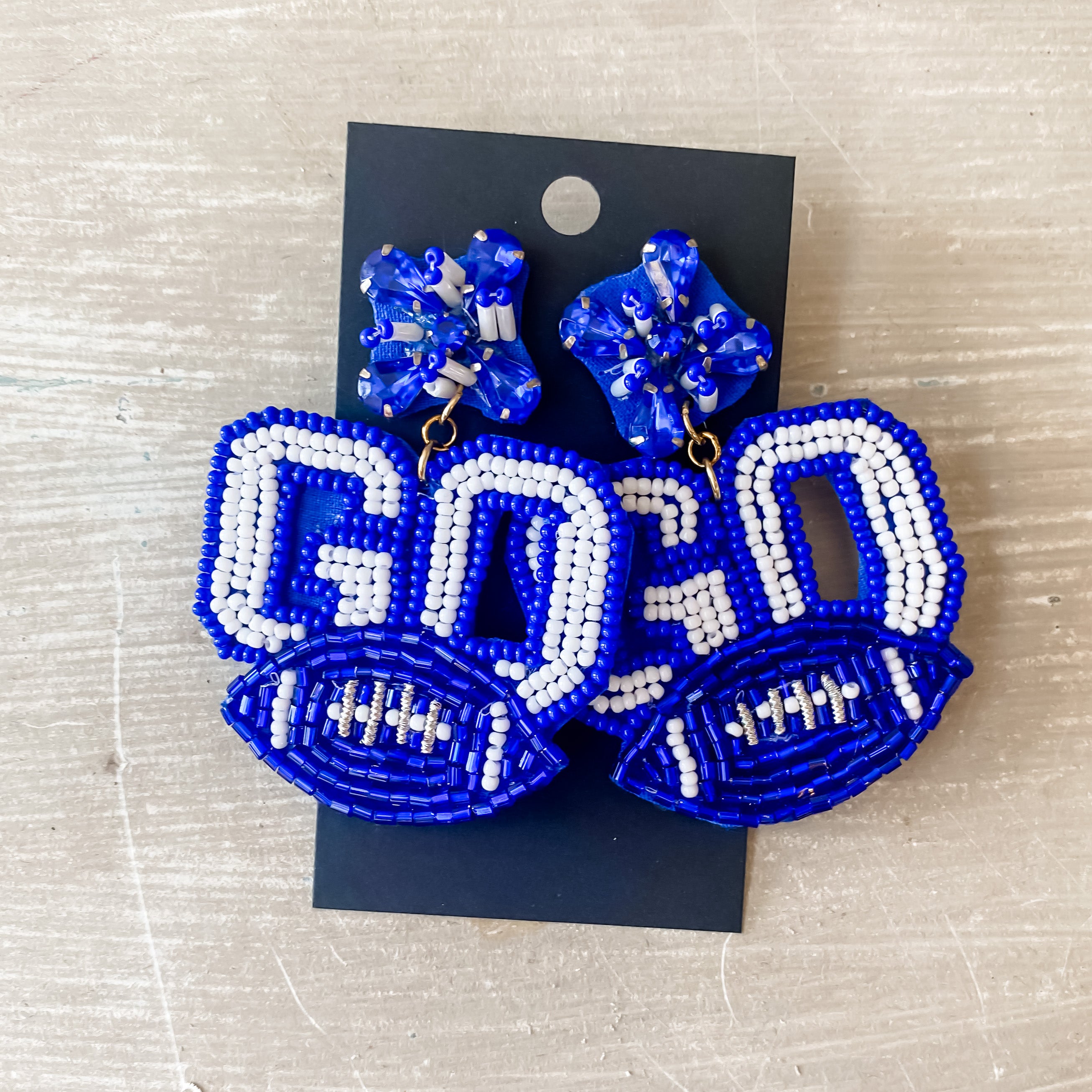 GO Football Beaded Earrings in Royal