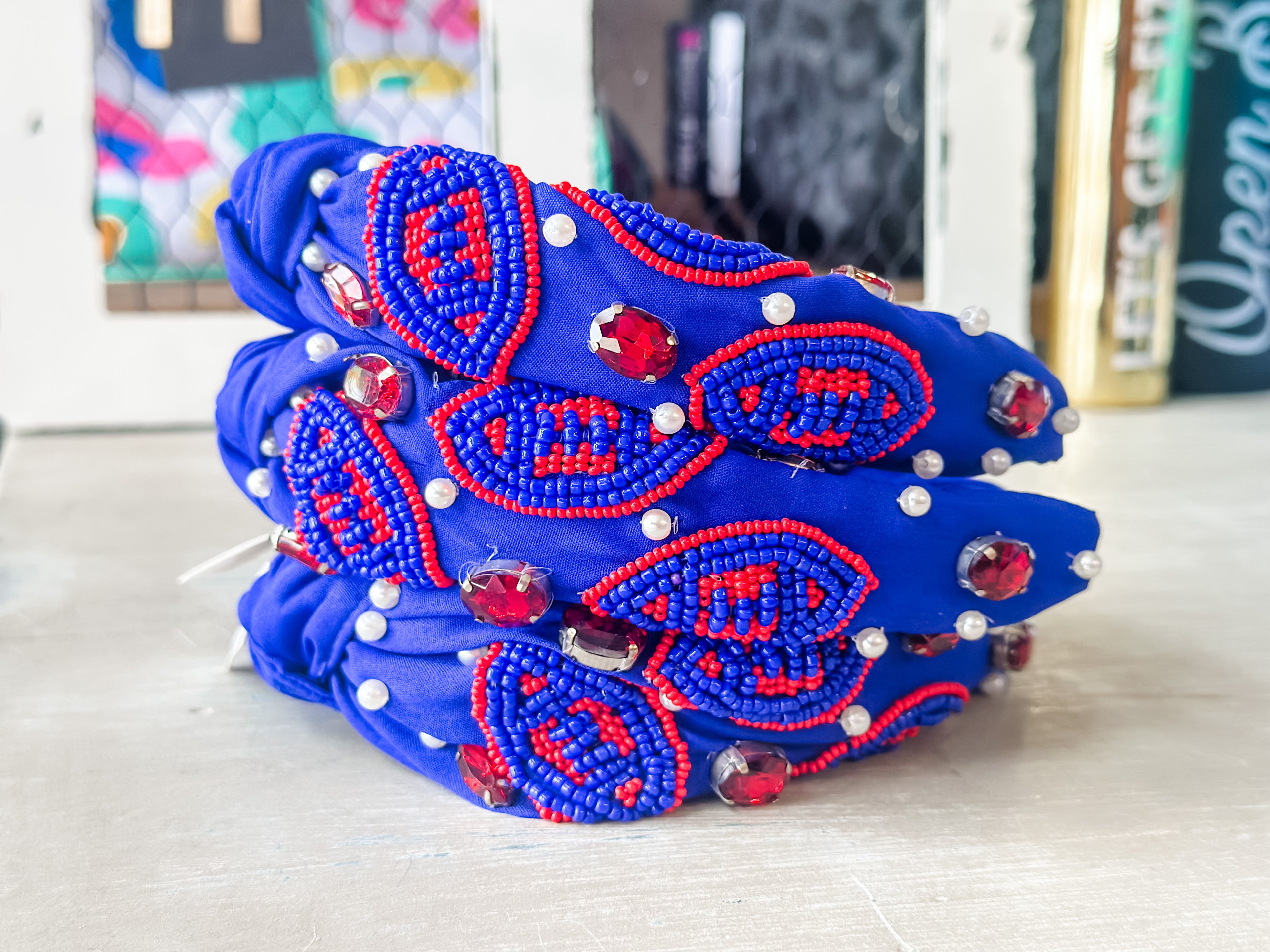 Football Bling Headband- Royal & Red