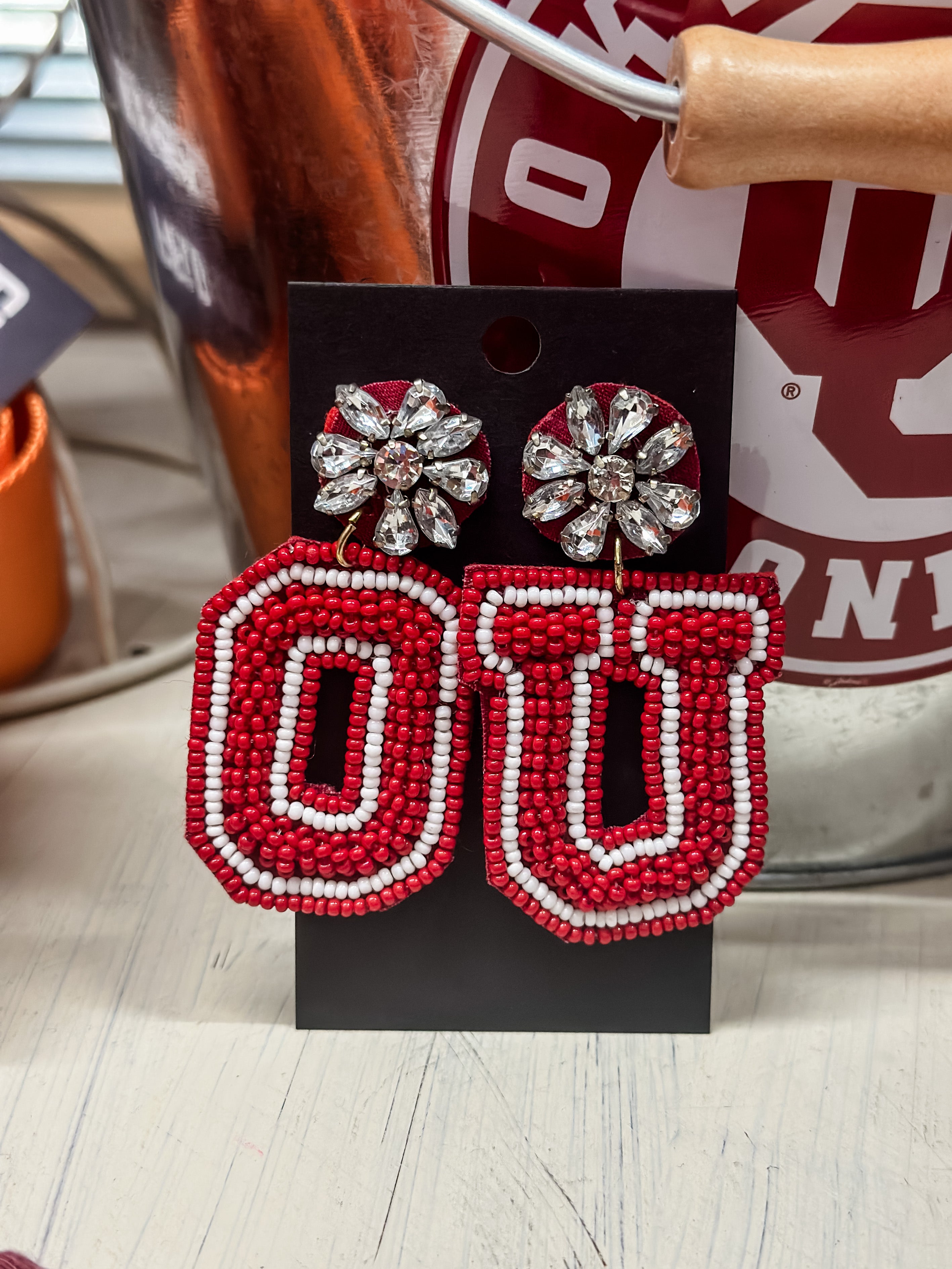 OU Beaded Bling Earrings