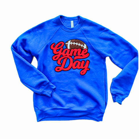 Royal with Red Chenille Football Game Day Crewneck