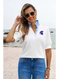 Bixby Striped Frilled Collar Top WHITE