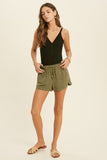 Julie Woven Drawstring Shorts in Olive