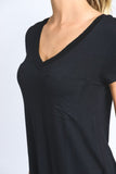 Longline Deep V-Neck Pocket Shirt in Black
