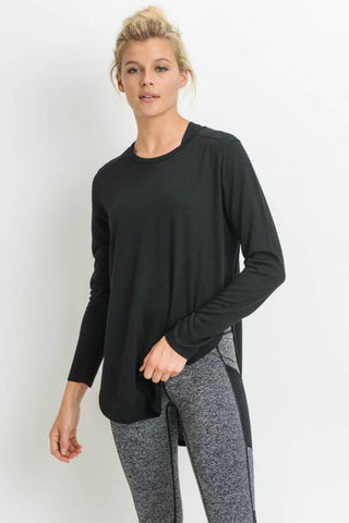 Long Sleeve Flow Top with Side Slits in Black
