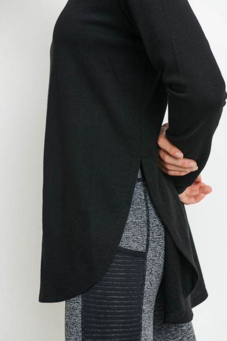 Long Sleeve Flow Top with Side Slits in Black