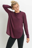 Long Sleeve Flow Top with Side Slits in Burgundy