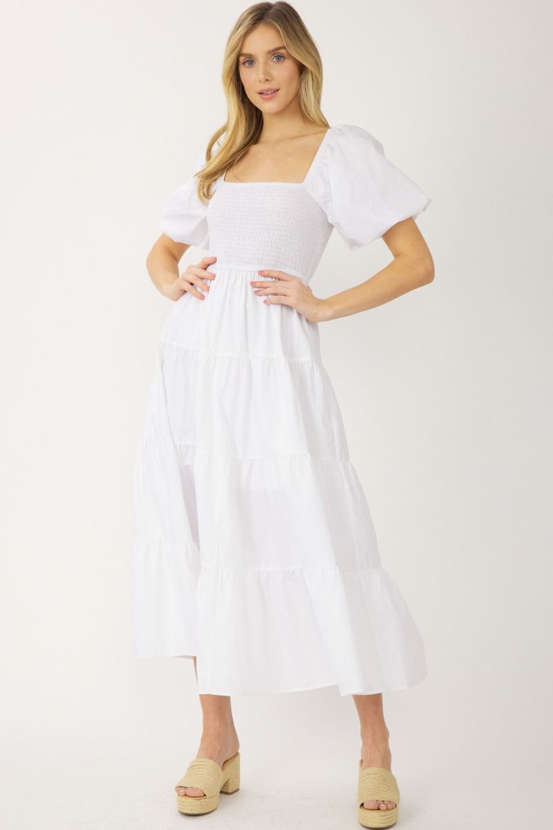 Emma White Smocked Dress
