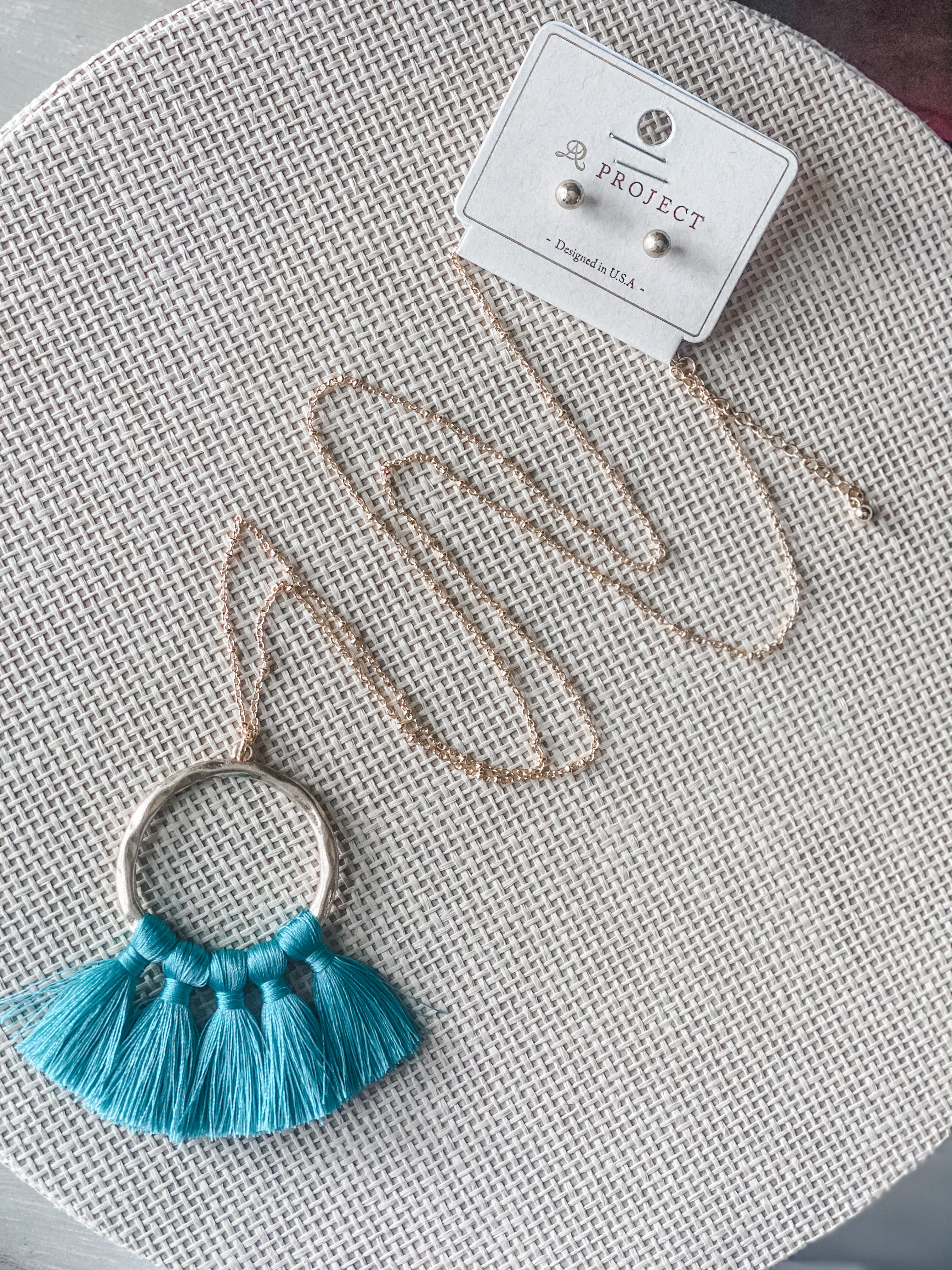 Tassel Necklace with Stud Earrings