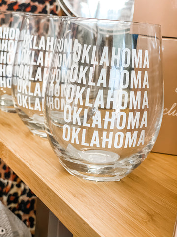 Oklahoma Stemless Wine Glass