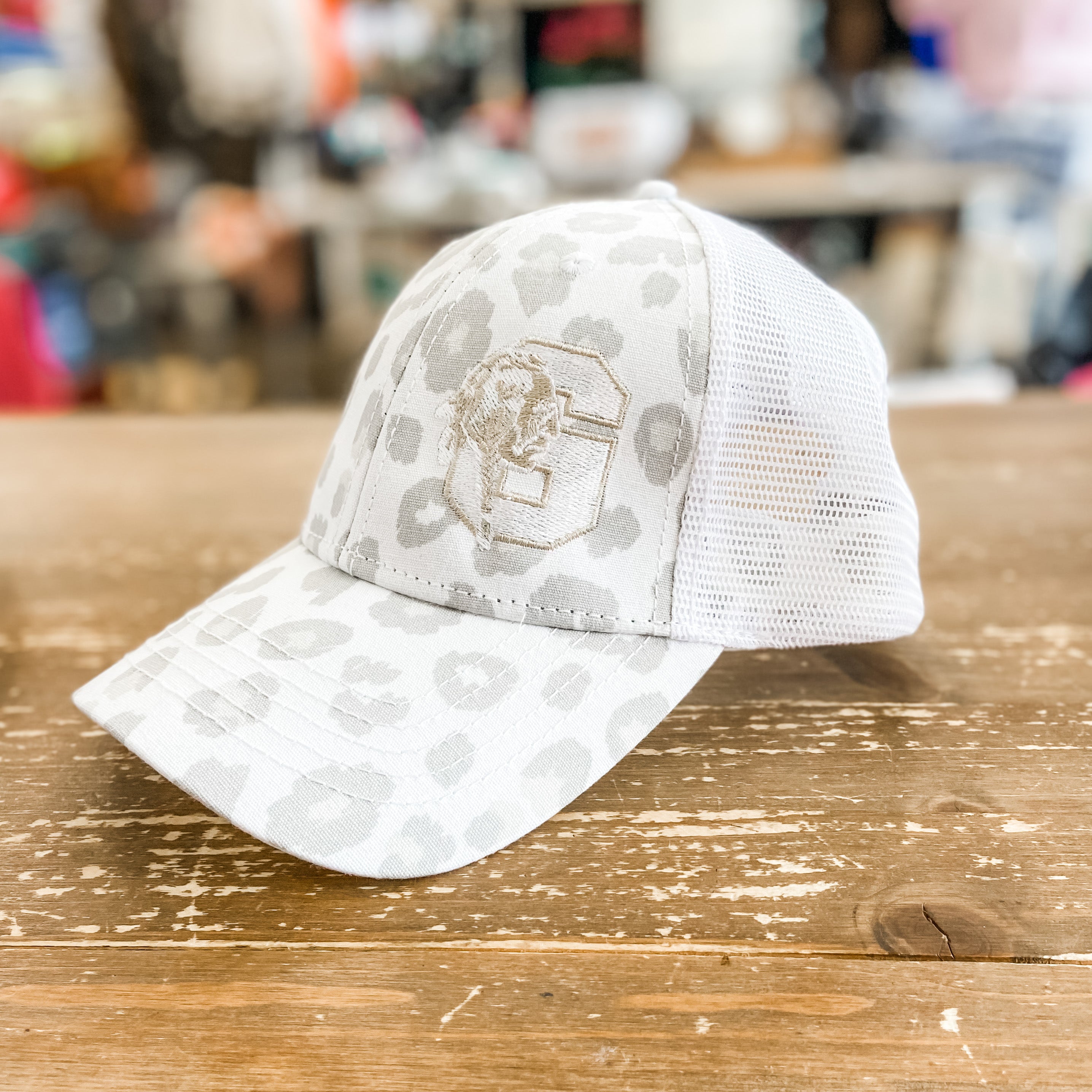 Warrior White Leopard Ponytail Hat