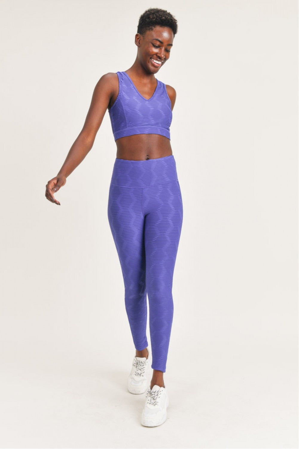Textured Ribbed TACTEL Sports Bra in Indigo