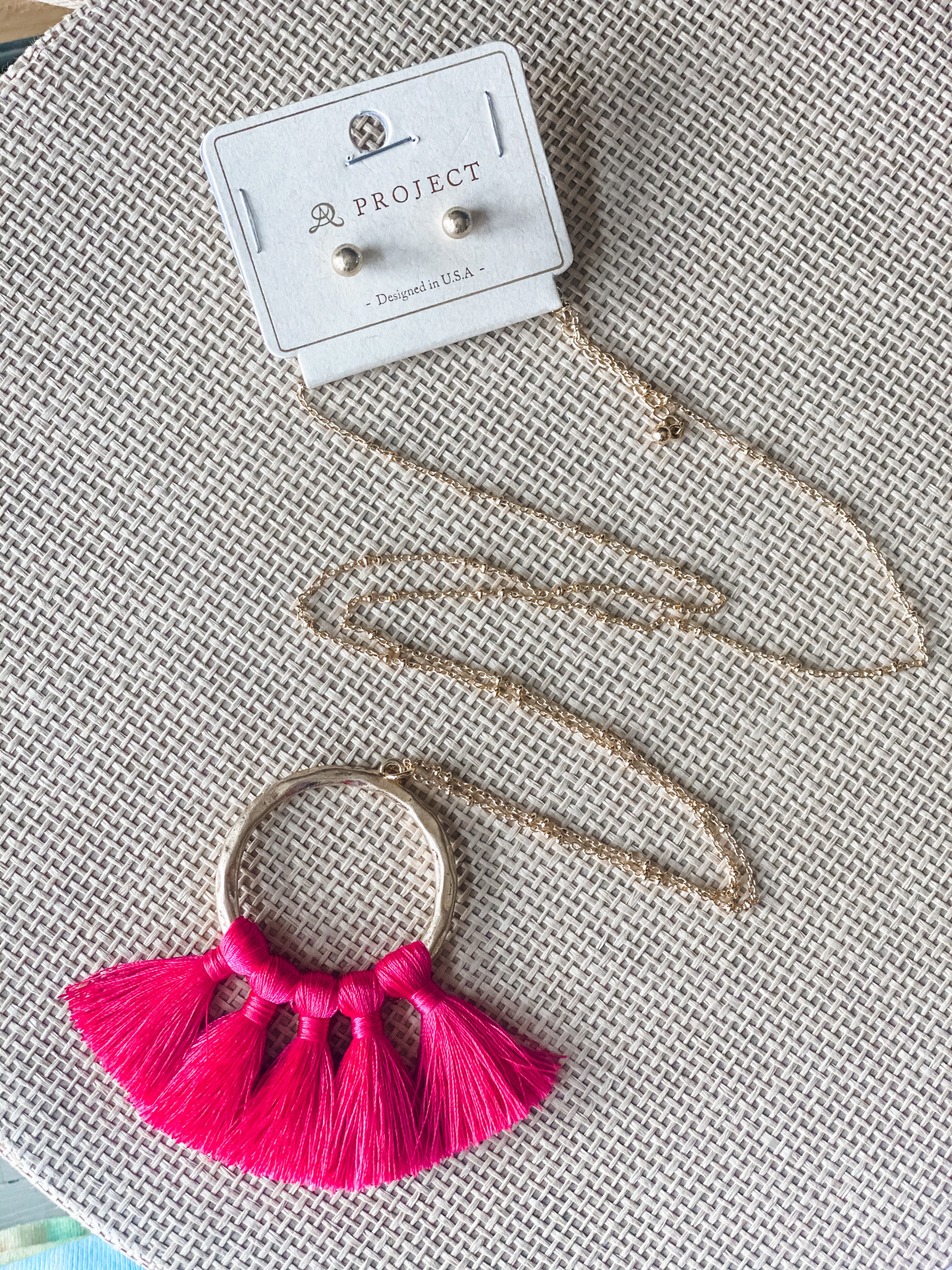 Tassel Necklace with Stud Earrings