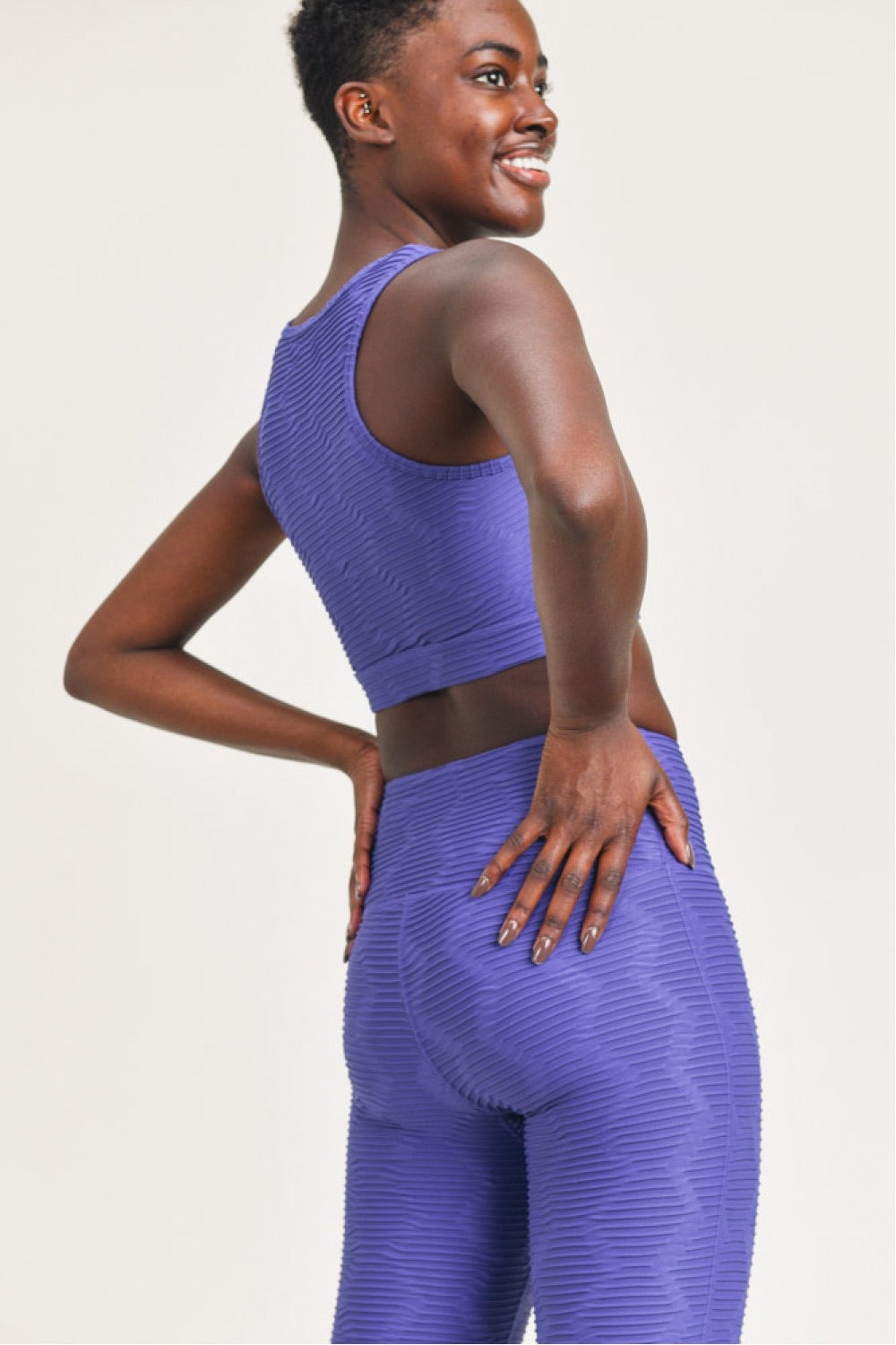 Textured Ribbed TACTEL Sports Bra in Indigo